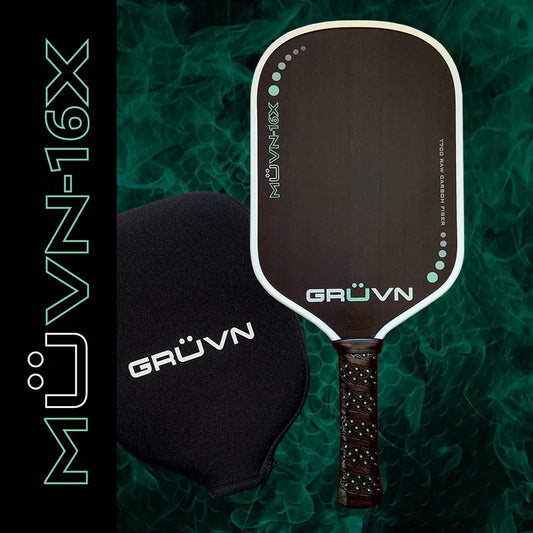 GRUVN - MUVN-16X Pickleball Paddle - Mint with White Edge Guard (Raw Carbon Fiber)