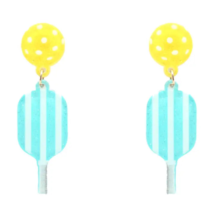 Pickleball and Paddle Glitter Figure Post Earrings