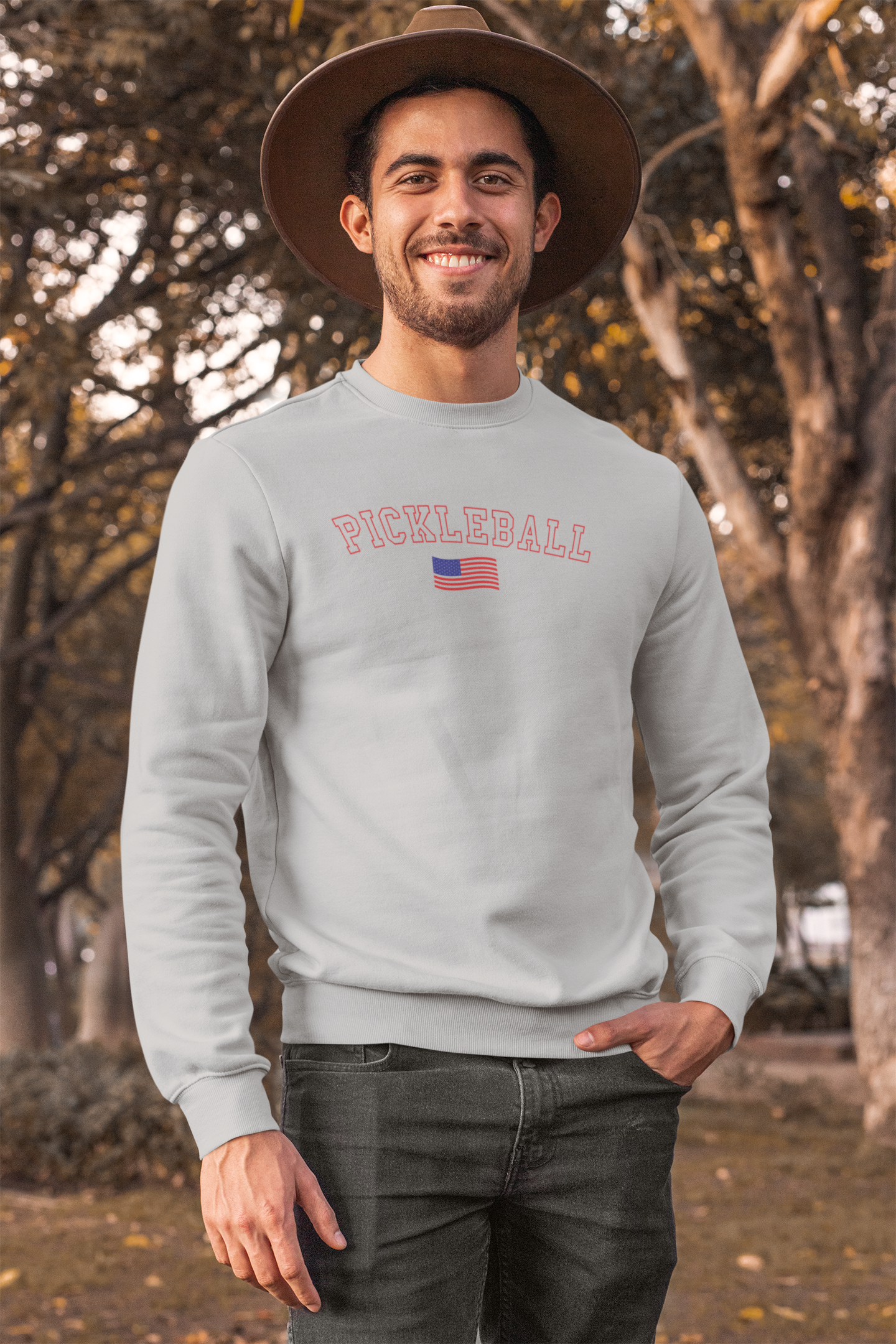 Pickleball Pride  American Flag-Sweatshirt - Gray