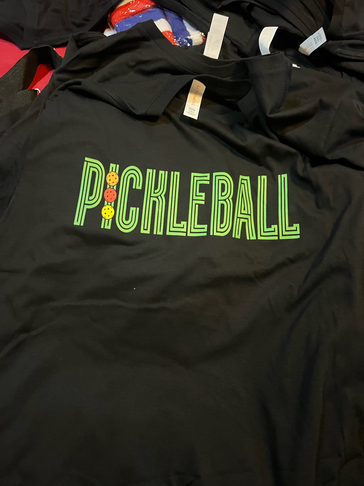 Multi-Color Pickleballs Tee - Black