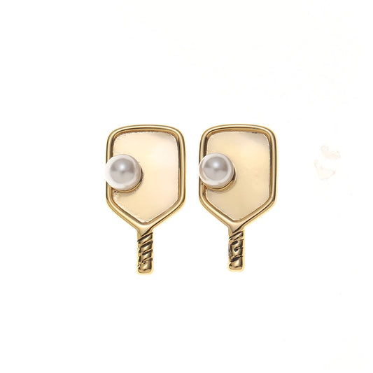 Gold Pickleball Pearl Stud Earrings