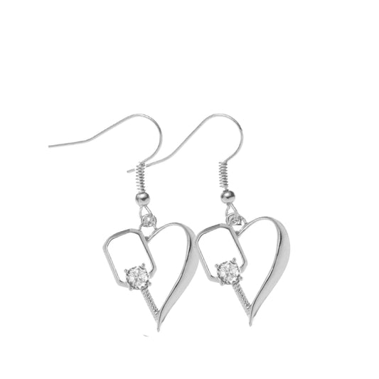 Pickleball Heart Rhinestone Dangle Earrings