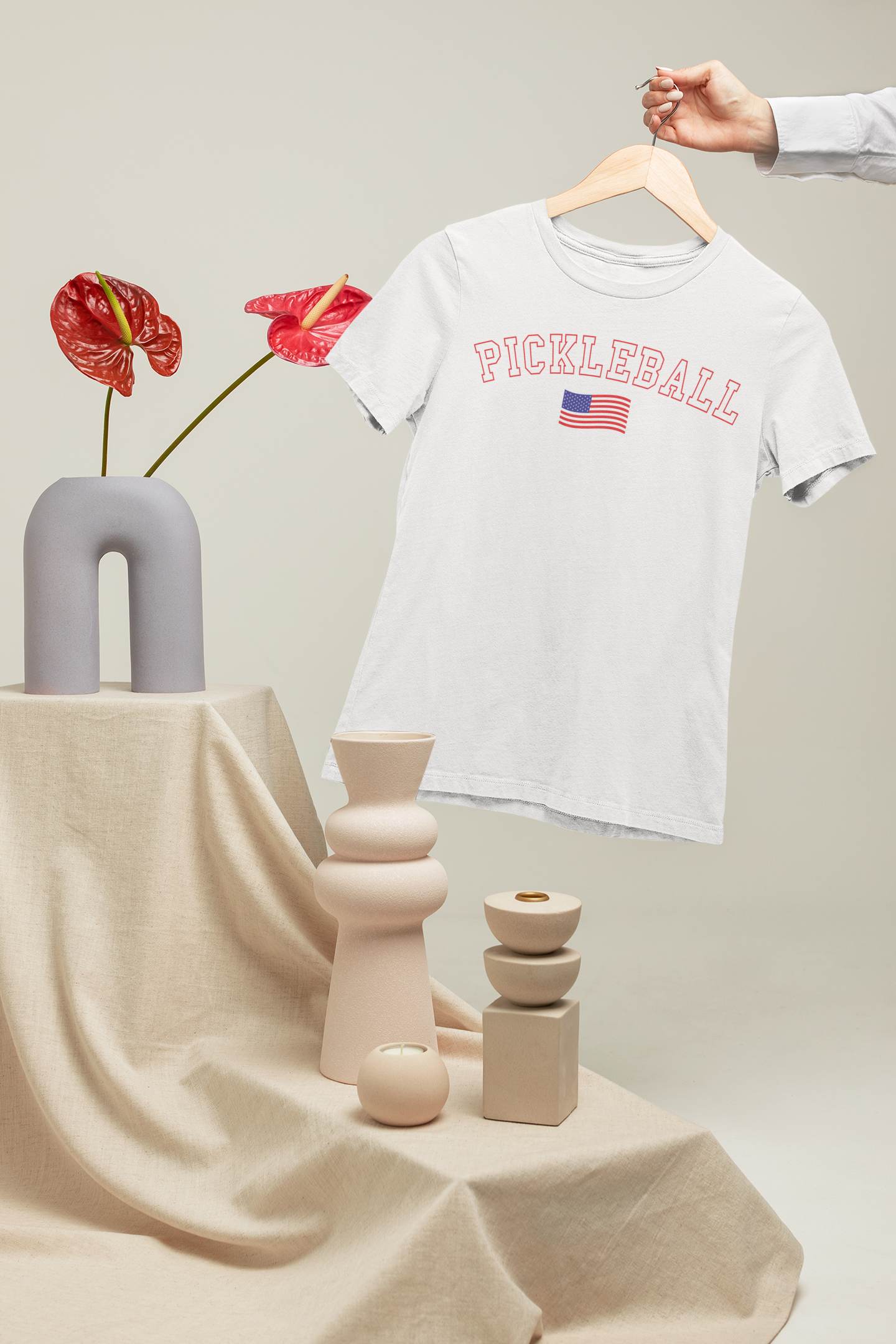 Pickleball Pride American Flag T-Shirt - White