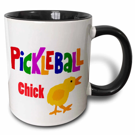 Funny Pickleball Chick Cartoon - 11oz Two-Tone Black Mug