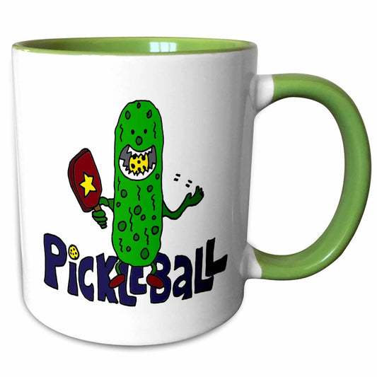 Funny Pickleball Pickle Monster Eating Pickleball Ball - 11oz Two-Tone Green Mug