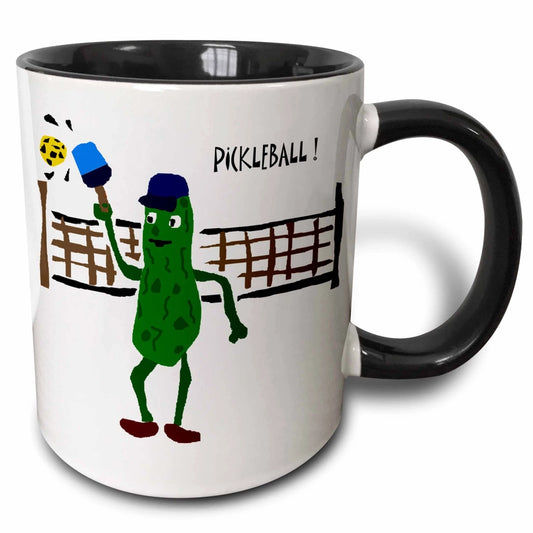 Funny Pickleball Pickle Playing Pickleball - 11oz Two-Tone Black Mug
