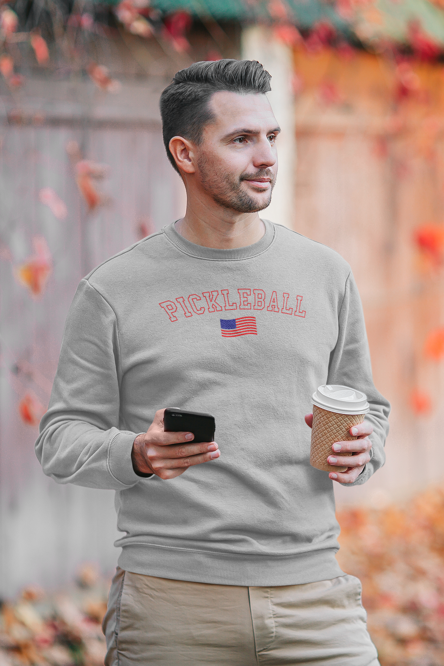 Pickleball Pride  American Flag-Sweatshirt - Gray