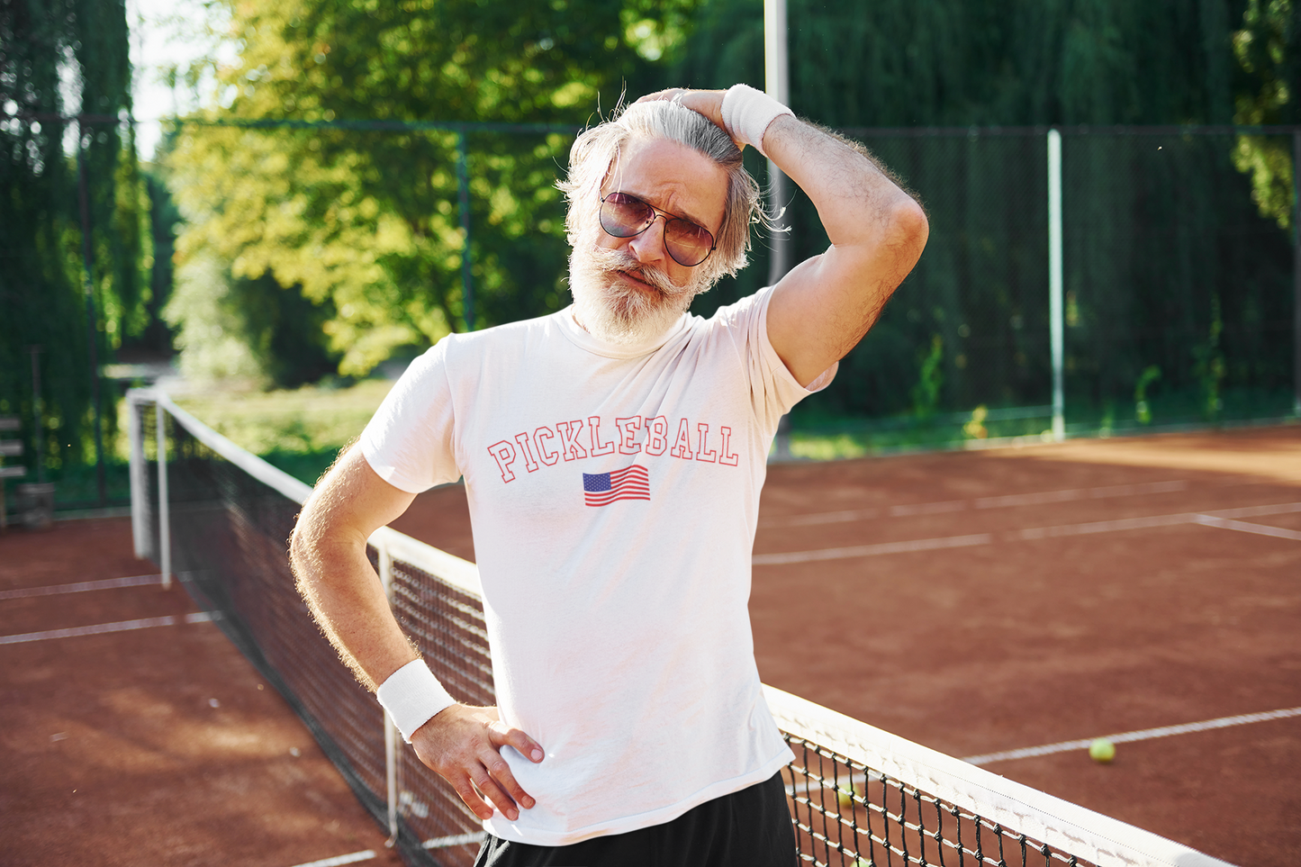 Pickleball Pride American Flag T-Shirt - White