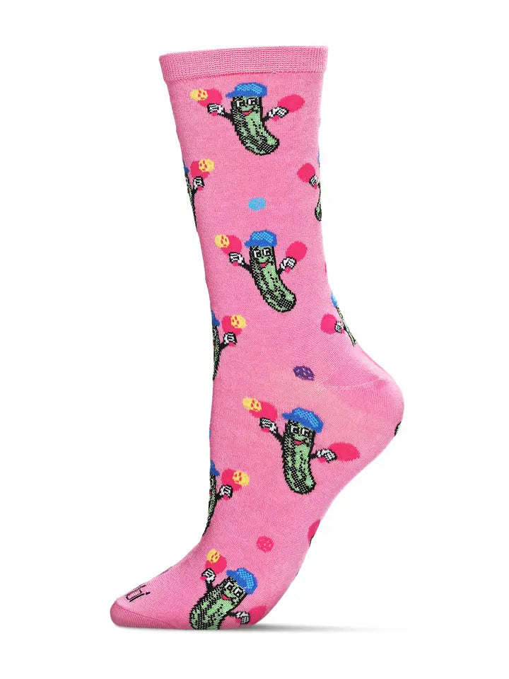 Women's Pickleball Bamboo Blend Crew Sock - Pink Pickles