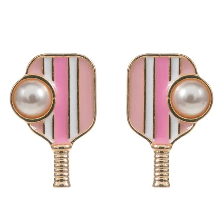 Colorful Pickleball Pad with Pearl Post Earrings