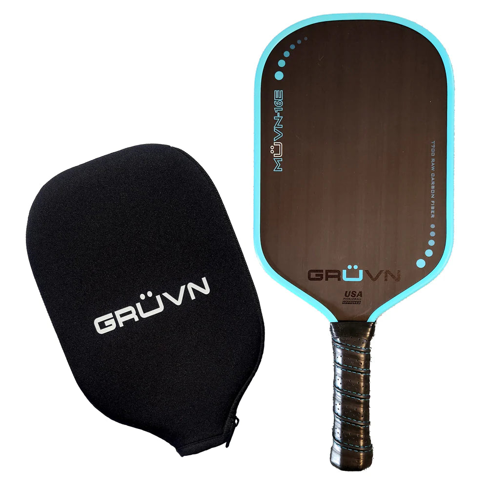 GRUVN - MUVN-16E Pickleball Paddle - Blue Edge Guard (Raw Carbon Fiber)