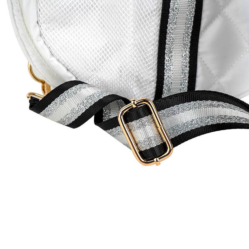 Pickle Ball Bag White w/ Black/Silver stripe