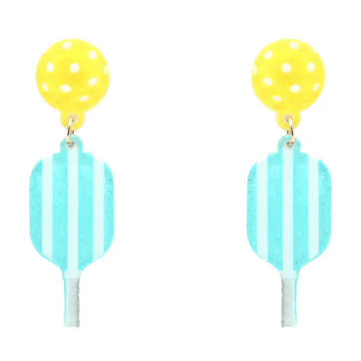 Pickleball and Paddle Glitter Figure Post Earrings