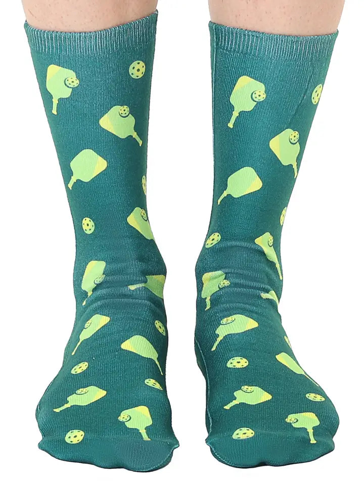 Novelty Graphic Crew Socks - Pickleball - Green