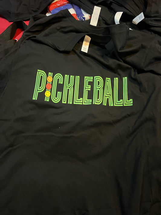Multi-Color Pickleballs Tee - Black