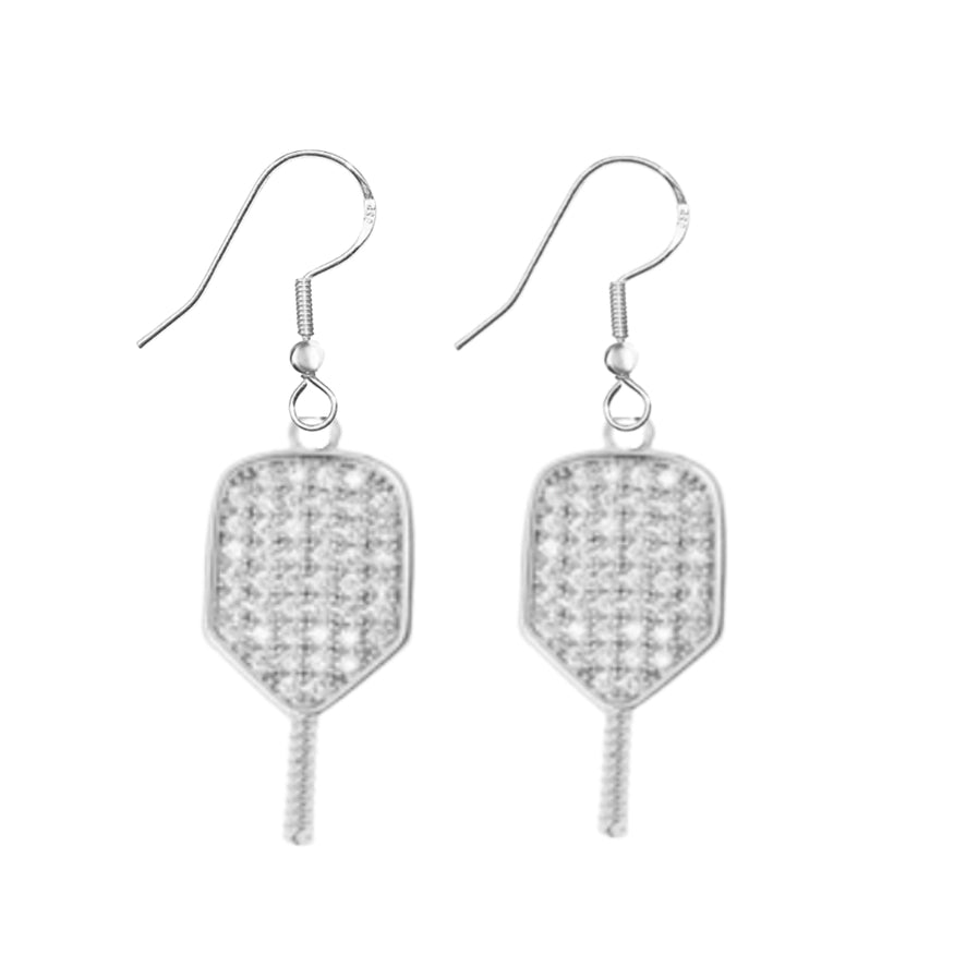 Pickleball Paddle Cz Dangle Earrings