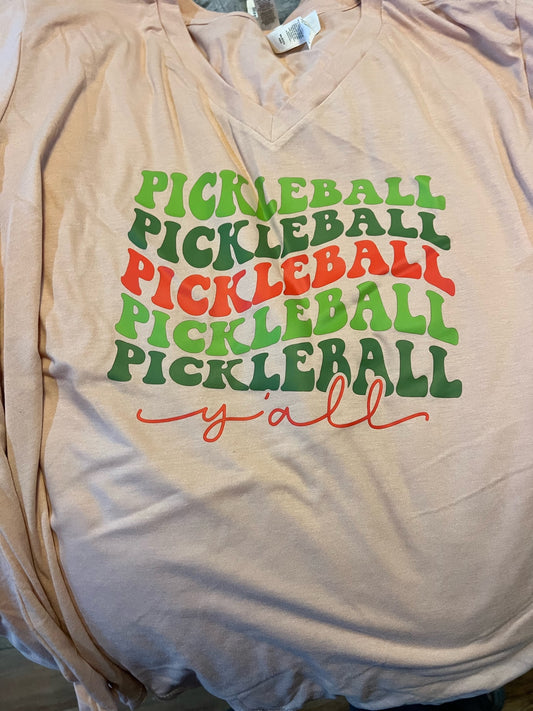 Pickleball Y'all - T-Shirt-V-Neck-Coral