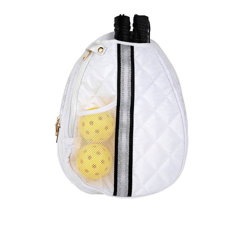 Pickle Ball Bag White w/ Black/Silver stripe